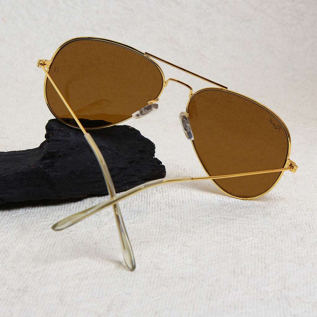Buy Designer Gold Frame Brown Aviator Sunglasses for Men -SunglassesMart