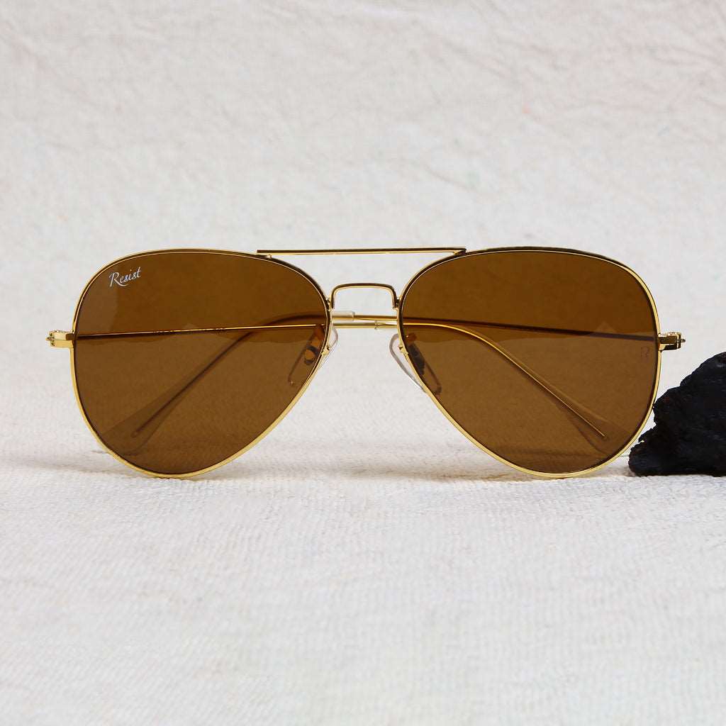 Buy Designer Gold Frame Brown Aviator Sunglasses for Men -SunglassesMart