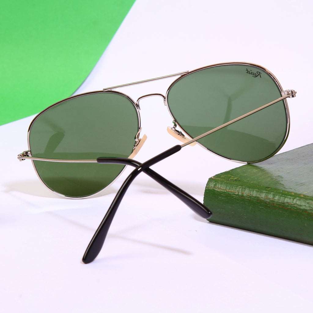 Buy Designer Silver Green Aviator Sunglasses For Men Women-SunglassesMart