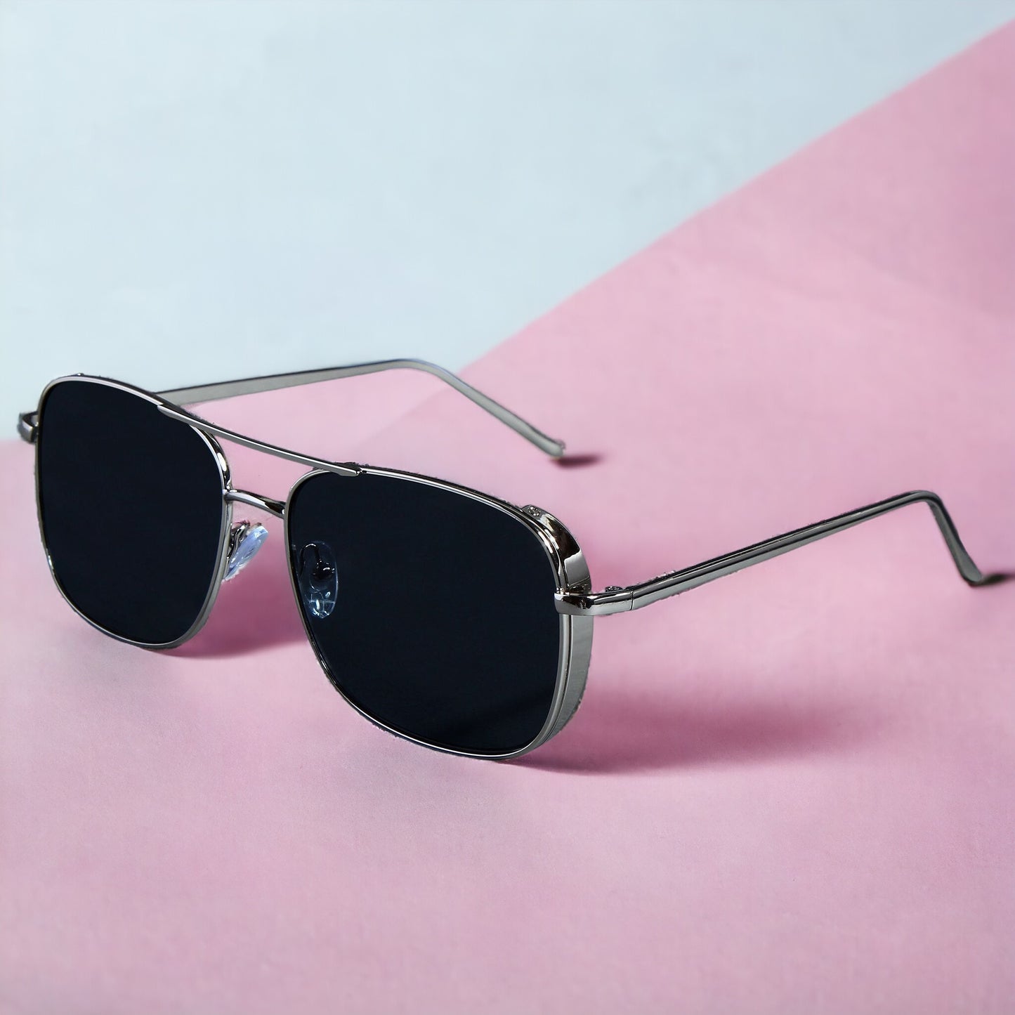 Jacques Silver Black Rectangle Sunglasses