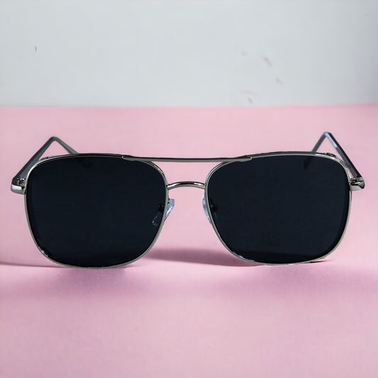 Jacques Silver Black Rectangle Sunglasses