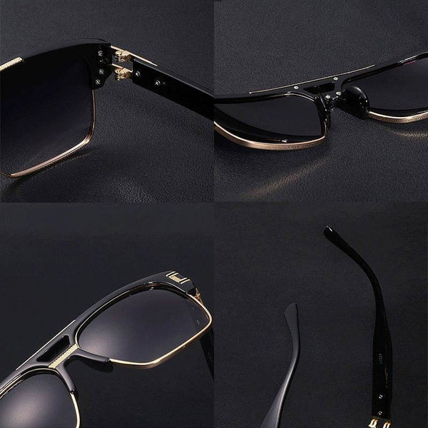 Trendy Luxury Men Sunglasses Square Large Frame Mirror Gradient Clear Lens Metal Shades - SunglassesMart