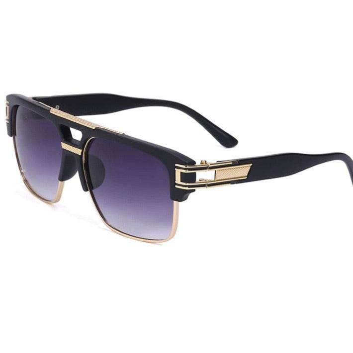 Trendy Luxury Men Sunglasses Square Large Frame Mirror Gradient Clear Lens Metal Shades - SunglassesMart