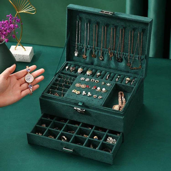 New Green 3-Layer Flannel Jewelry Organizer Box - SunglassesMart
