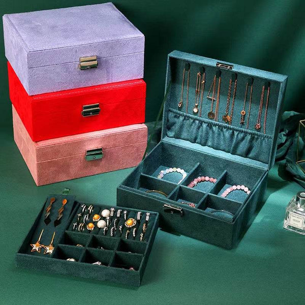 New Green 3-Layer Flannel Jewelry Organizer Box - SunglassesMart