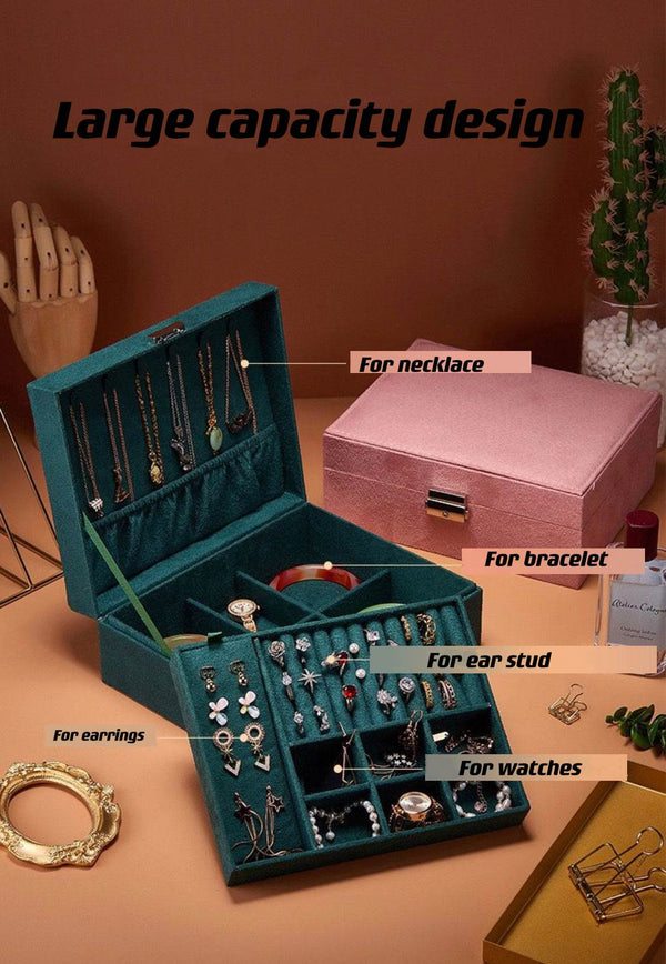 New Green 3-Layer Flannel Jewelry Organizer Box - SunglassesMart
