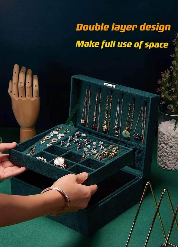 New Green 3-Layer Flannel Jewelry Organizer Box - SunglassesMart
