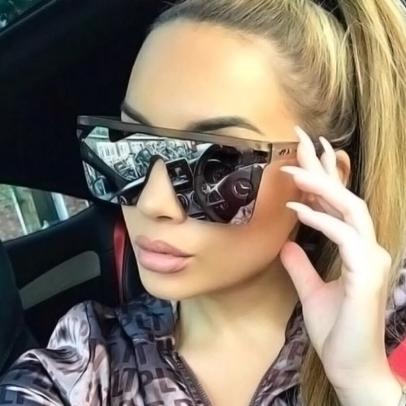 Flat Top Sunglasses Men Black Square Shades UV400