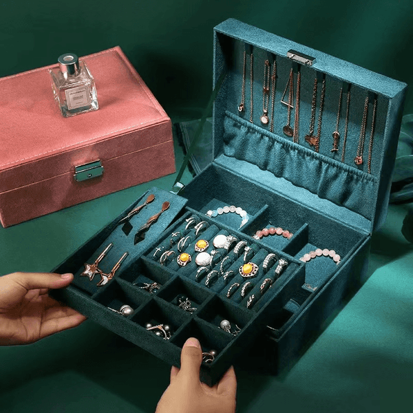New Green 3-Layer Flannel Jewelry Organizer Box - SunglassesMart