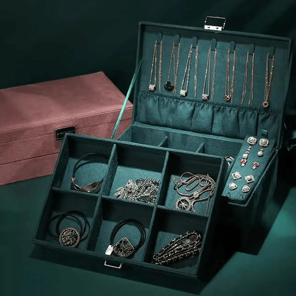 New Green 3-Layer Flannel Jewelry Organizer Box - SunglassesMart