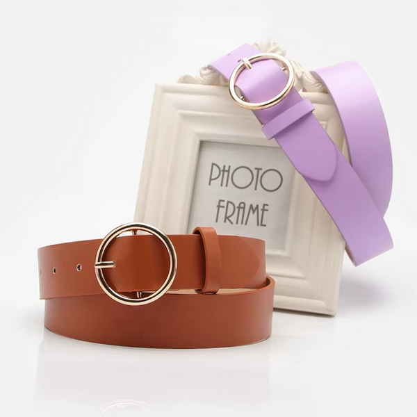 Women’s PU Leather Waist Belt with Round Alloy Buckle for Jeans & Dresses