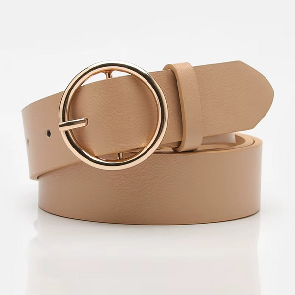 Women’s PU Leather Waist Belt with Round Alloy Buckle for Jeans & Dresses