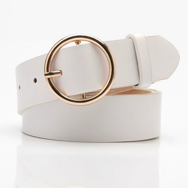 Women’s PU Leather Waist Belt with Round Alloy Buckle for Jeans & Dresses
