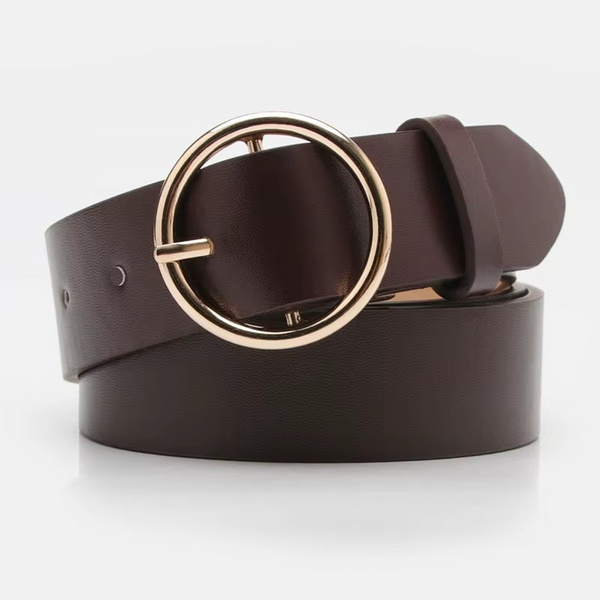 Women’s PU Leather Waist Belt with Round Alloy Buckle for Jeans & Dresses