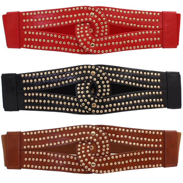 Women’s Gold Elastic Wide Waist Belt – Shiny Party Girdle Dress Accessory