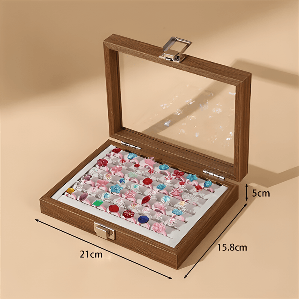 Elegant 7-Grid Wooden Ring Jewelry Box Velvet Organizer | SUNGLASSES MART - SunglassesMart