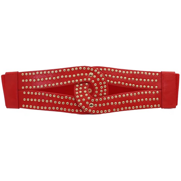 Women’s Gold Elastic Wide Waist Belt – Shiny Party Girdle Dress Accessory