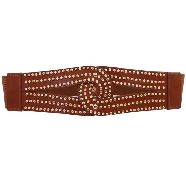 Women’s Gold Elastic Wide Waist Belt – Shiny Party Girdle Dress Accessory