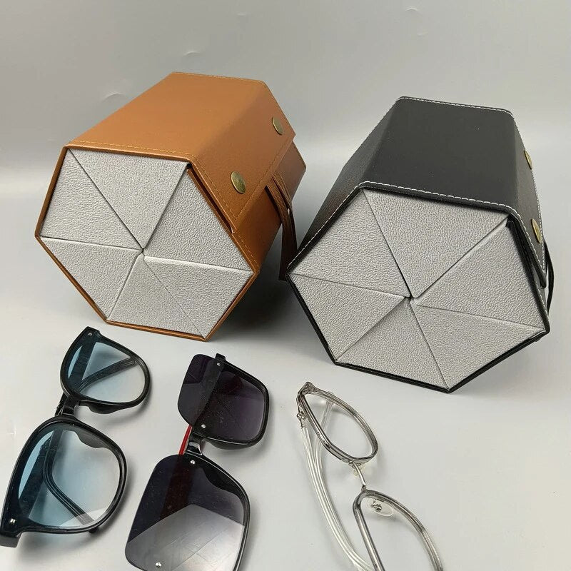 5 Slots Foldable PU Leather Sunglasses Eyeglasses Travel Organizer