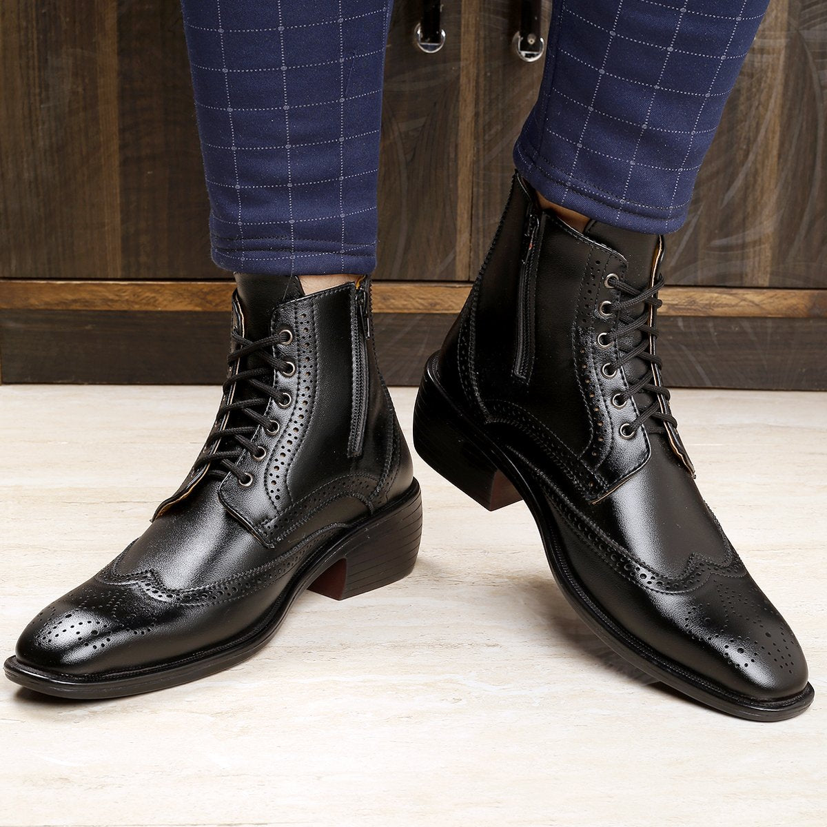 Ankle Zipper Lace-Up Brogue Boots