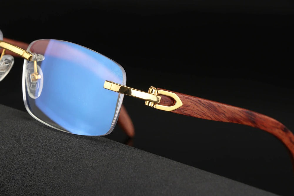 Buy Vintage Wooden Rimless Glasses Men Antiblue Reading Spectacles for Men