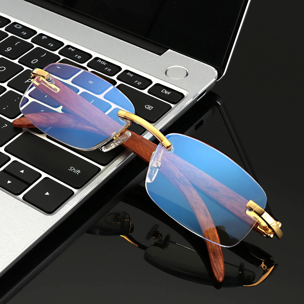 Buy Vintage Wooden Rimless Glasses Men Antiblue Reading Spectacles for Men