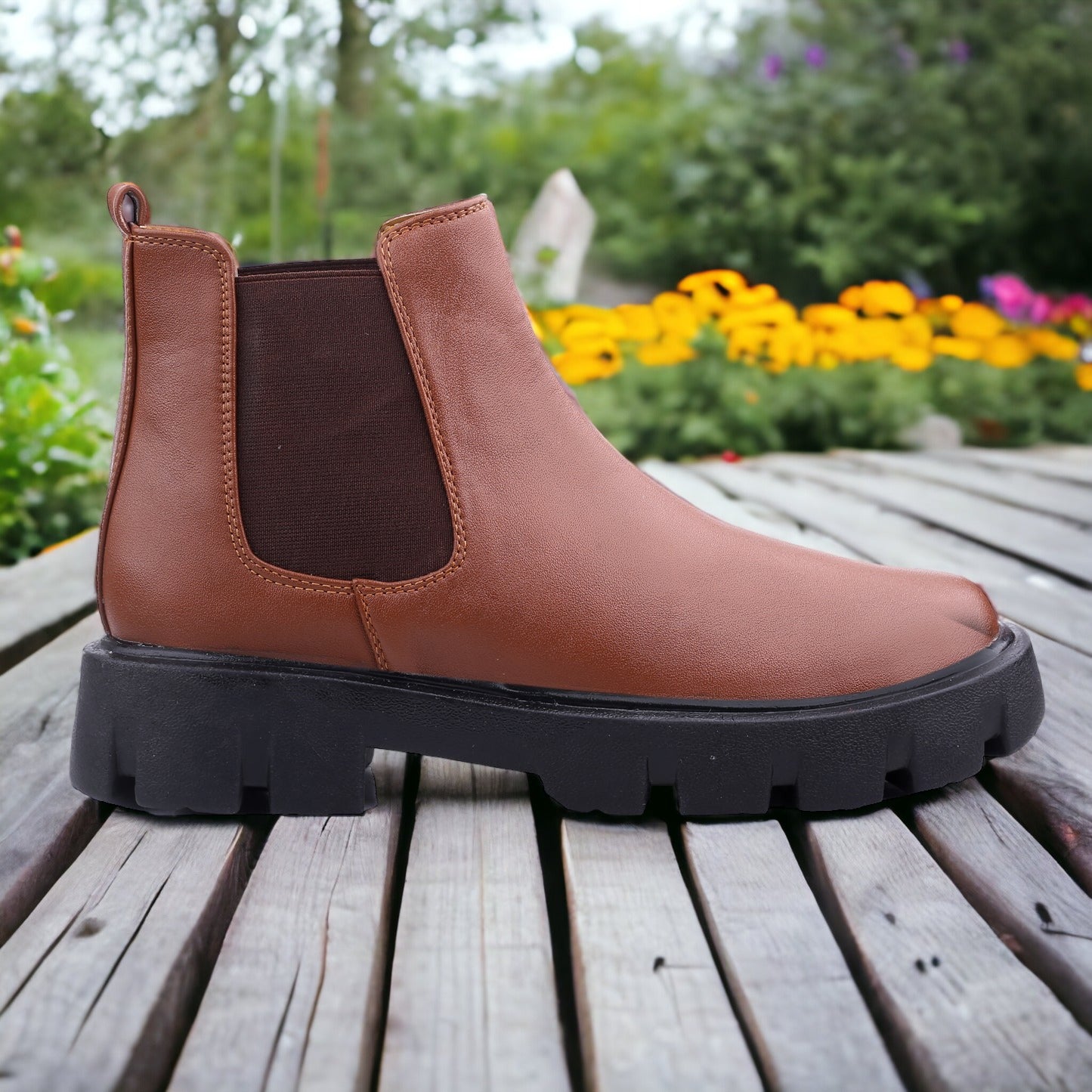 Men's Tan Pu Material Casual Chelsea and Ankle Boots