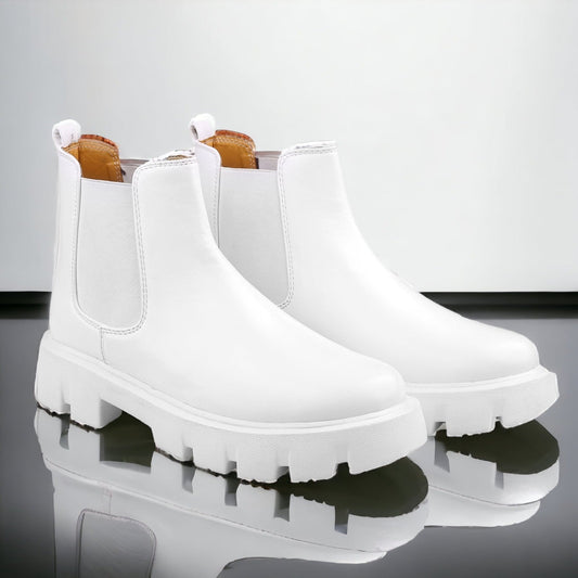 Men's White Pu Material Casual Chelsea and Ankle Boots