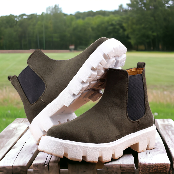 Olive Green Suede Chelsea Boots For Men