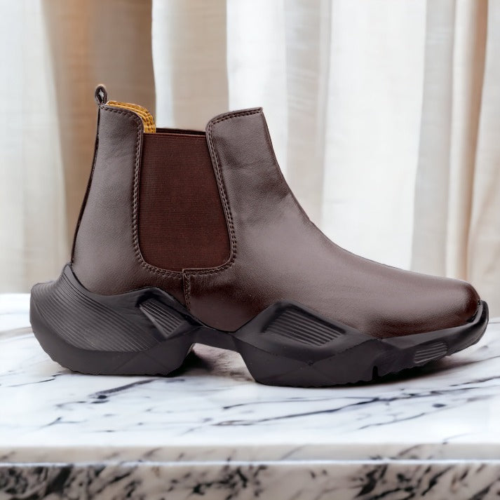 Brown Faux Leather Chelsea Boots