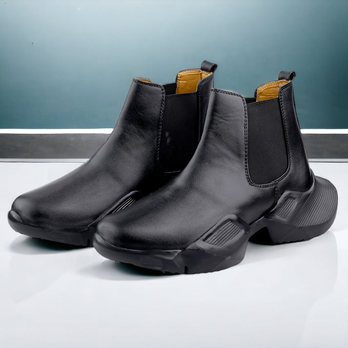 Latest Black Faux Leather Chelsea Boots