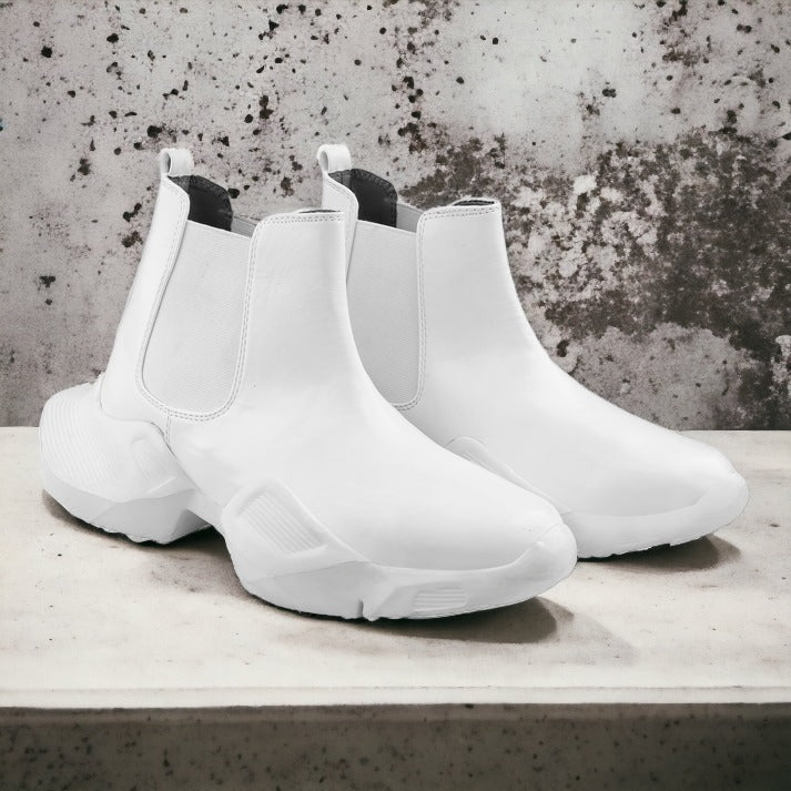 Latest White Faux Leather Chelsea Boots for Men