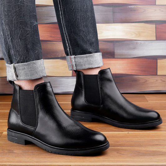Black Slip-on Ankle Stylish Boots for Men