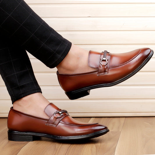 Men's Tan Formal Slip-on Synthetic Black Shoes
