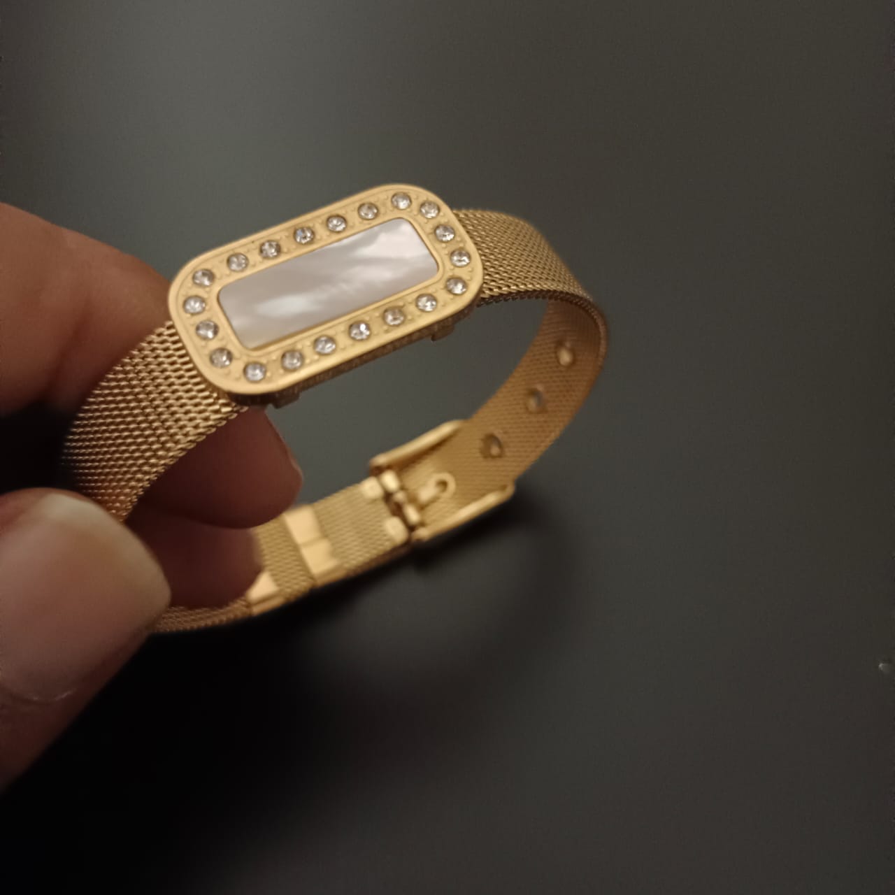 New Golden Rectangular Watch Design Bracelet For Women and Girl- (White Gold Dial)
