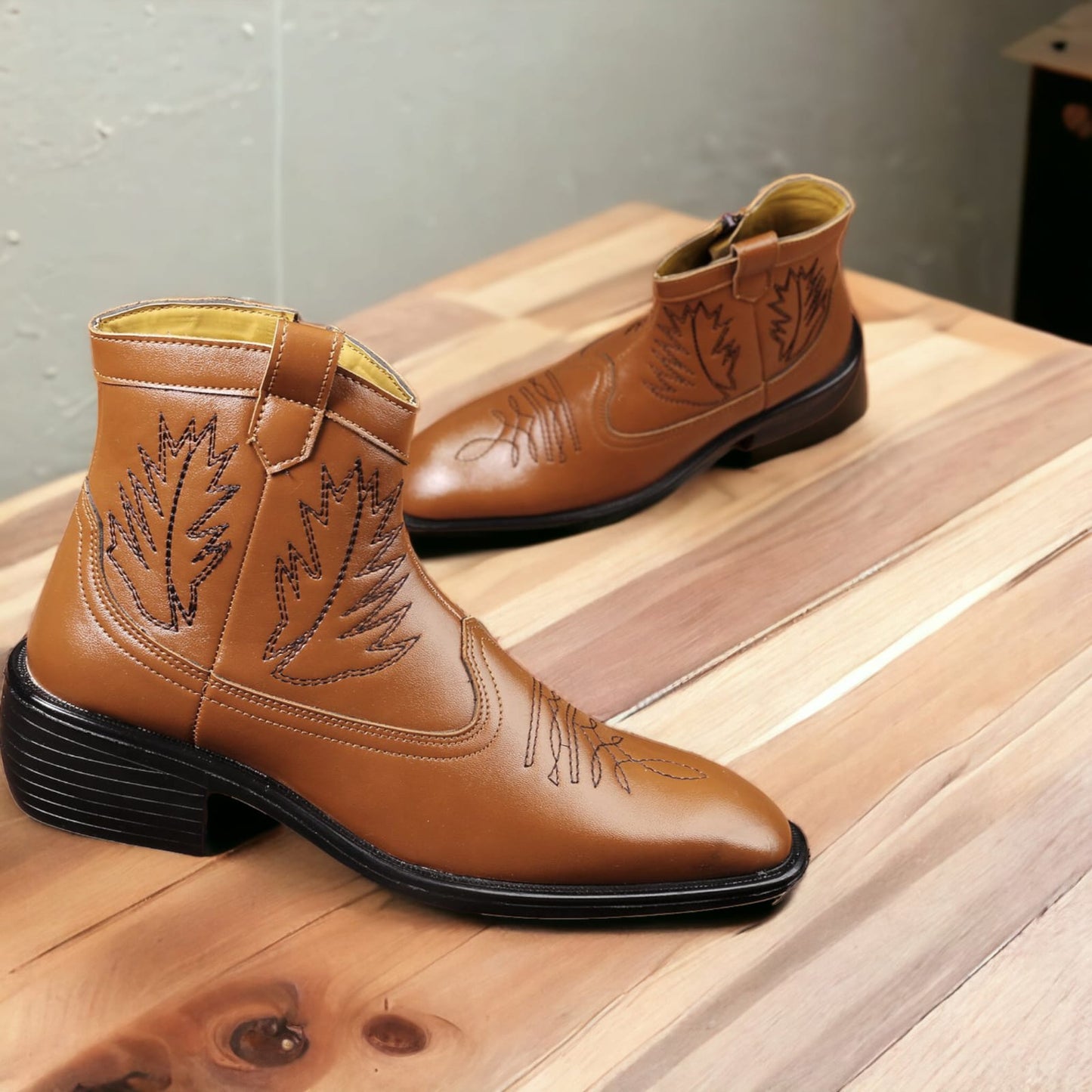 Men's Tan Color Formal And Casual Retro Boots