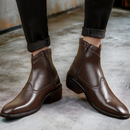 Brown Dress Zip Boots For Men