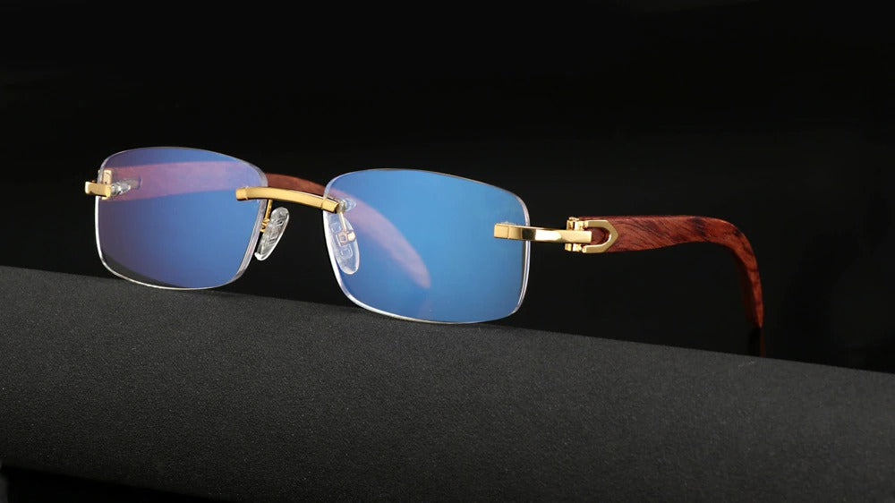 Buy Vintage Wooden Rimless Glasses Men Antiblue Reading Spectacles for Men