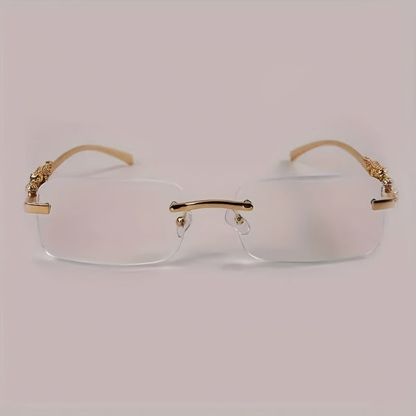 Men’s Retro Rimless Glasses – Golden Frame Clear Lens Eyewear