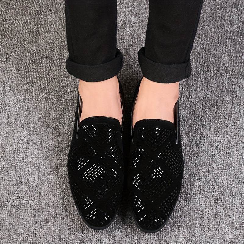 Rhinestone Men's Faux Slip-On Oxfords Shoes - SUNGLASSES MART