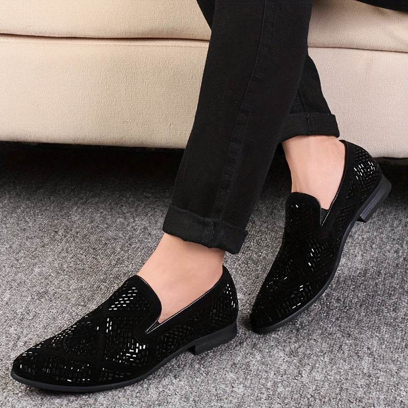 Rhinestone Men's Faux Slip-On Oxfords Shoes - SUNGLASSES MART