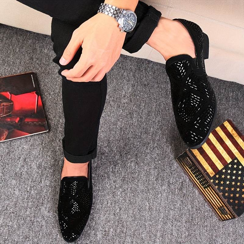 Rhinestone Men's Faux Slip-On Oxfords Shoes - SUNGLASSES MART