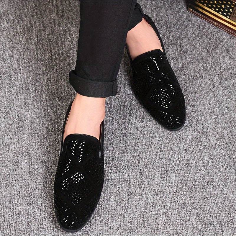 Rhinestone Men's Faux Slip-On Oxfords Shoes - SUNGLASSES MART