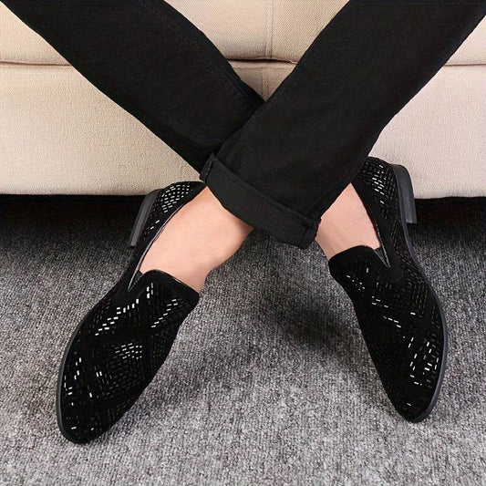 Rhinestone Men's Faux Slip-On Oxfords Shoes - SUNGLASSES MART