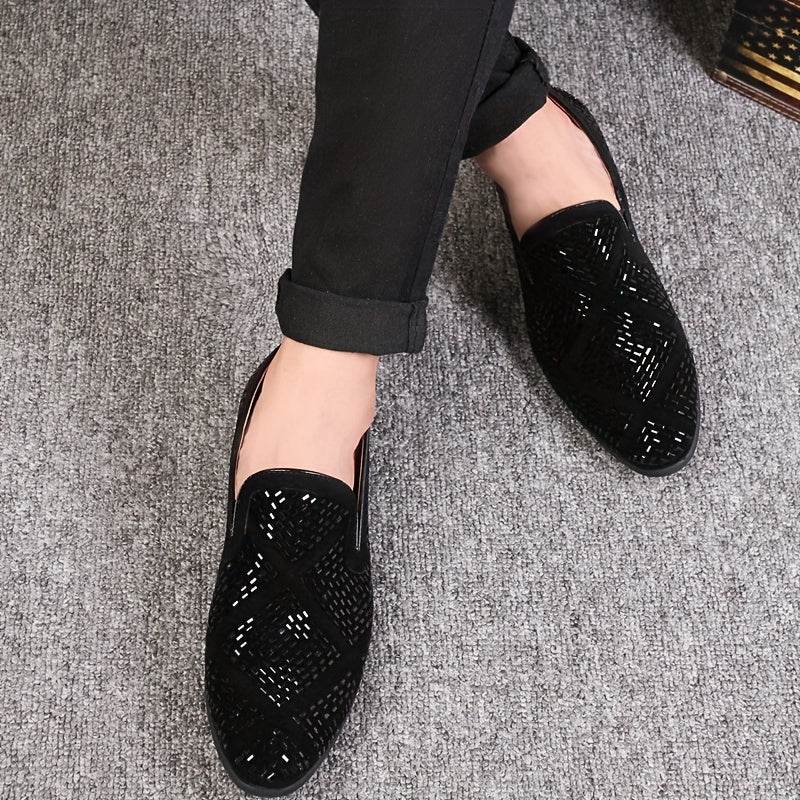 Rhinestone Men's Faux Slip-On Oxfords Shoes - SUNGLASSES MART