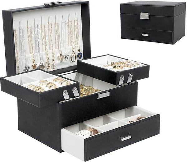 Large Capacity Multi-Layer Jewelry Box with Drawer for Girls - SunglassesMart