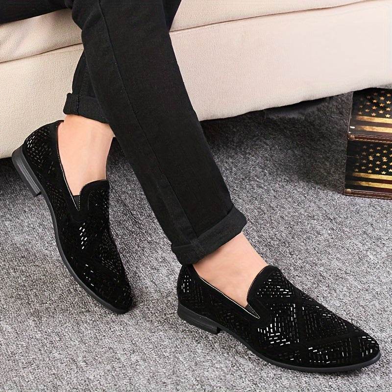 Rhinestone Men's Faux Slip-On Oxfords Shoes - SUNGLASSES MART