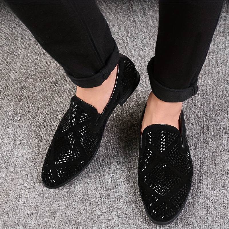 Rhinestone Men's Faux Slip-On Oxfords Shoes - SUNGLASSES MART