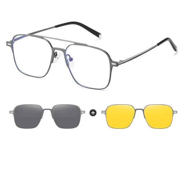 Metal Blue Ray Cut protection frame + 2 magnet sunshade clip-ons - SunglassesMart