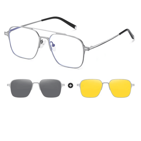 Metal Blue Ray Cut protection frame + 2 magnet sunshade clip-ons - SunglassesMart